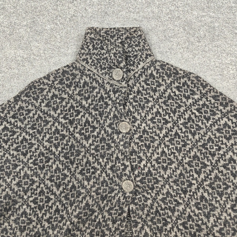 Alpaca Warehouse Poncho Womens Medium Gray Alpaca Knit Button Collared Geometric - Picture 2 of 15